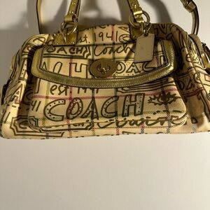 Coach bag Chelsea gold tattersall graffiti large domed purse/tote/crossbody bag